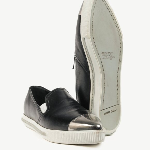 Miu Miu Black Metal-Cap-Toe Slip-On Sneakers - Picture 5 of 12